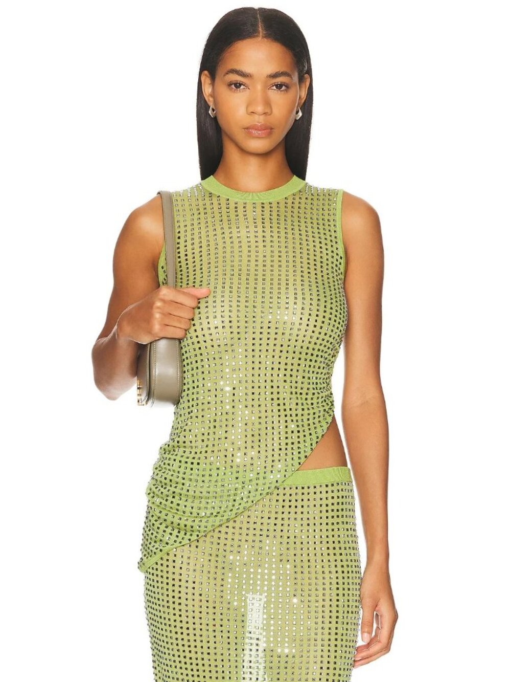 Christopher Esber Cirrus Tank Top in Fern Green Embellished